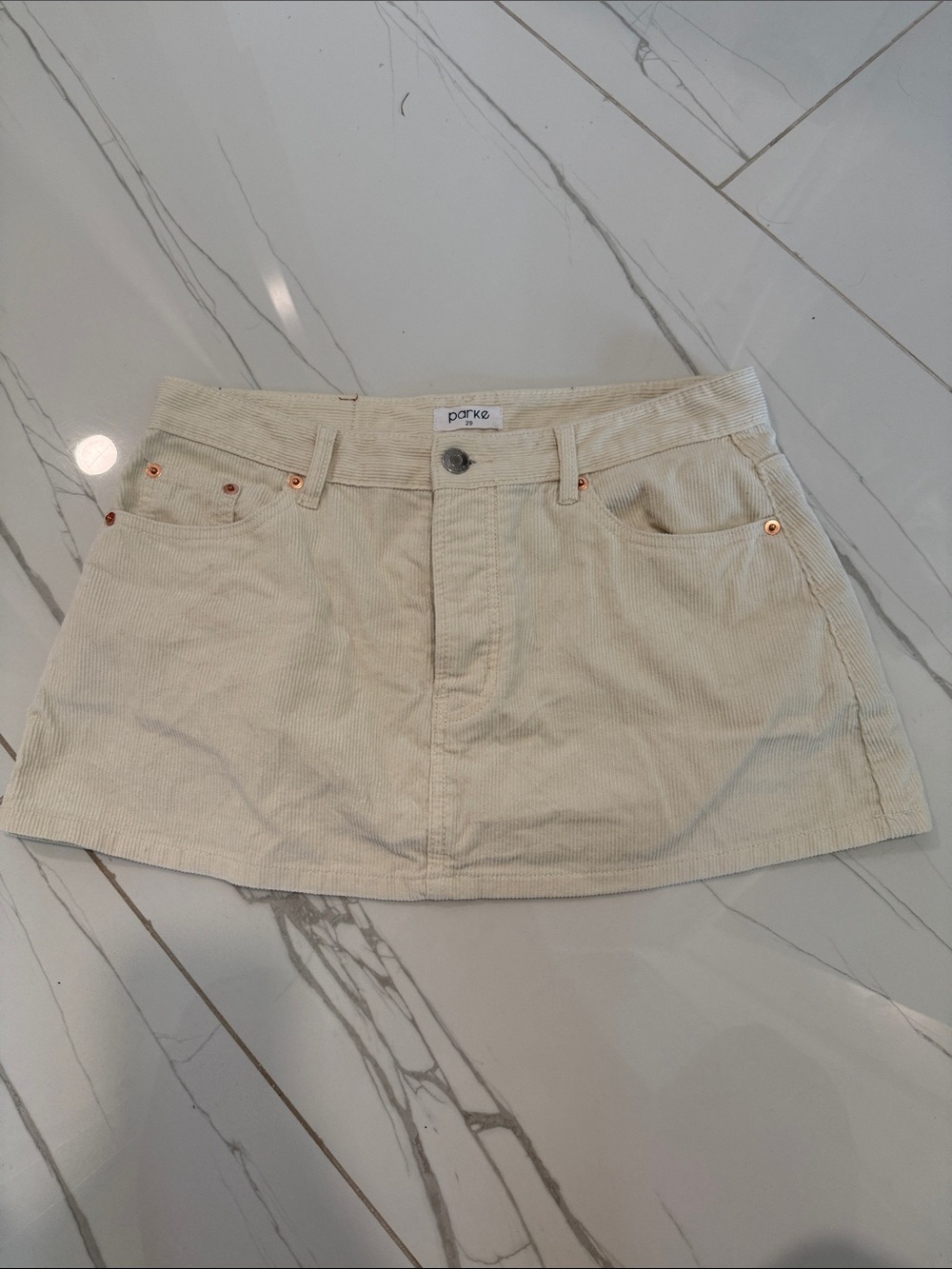 Parke Cream Corduroy Mini Skirt - Casual A-Line Denim-Style
